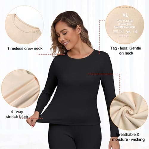 IWOLLENCE Thermal Long Sleeve Top Women (Black, M) — view 5