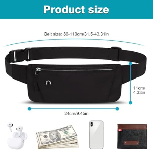 Slim Running Belt for Phone, Travel Money Belt — view 2