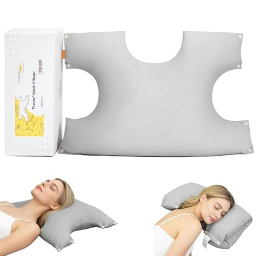 ComfortAce 3-in-1 Travel Neck Pillow for Side/Stomach/Back Sleepers,Foldable Travel Pillow for Airplane&Hotel,Lumbar Support Cushion for Office Chair, OEKO-TEX® Cover with Snap Fasteners for Suitcase