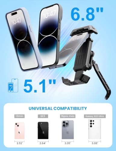 GREFAY Motorcycle Phone Holder, Universal Motorbike Phone Mount with Dual Anti-Vibration, Phone Holder for Motorbike Mirror Mount with 360° Rotation for 5.1-6.8 inch Smartphones — view 6