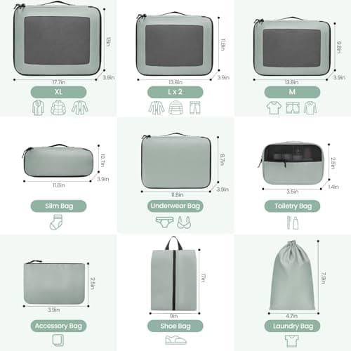 Prezon Packing Cubes for Suitcase 10 Set, Lightweight Luggage Packing Organizers Packing Cubes for Travel Accessories - Green — view 2