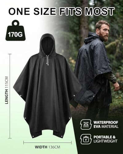Victoper Poncho Rain Poncho Waterproof Adult Reusable EVA Hooded Rain Cover, Lightweight Waterproof Poncho For Festivals, Hiking, Camping, Travel, Ponchos Family Pack Style, One Size — view 2