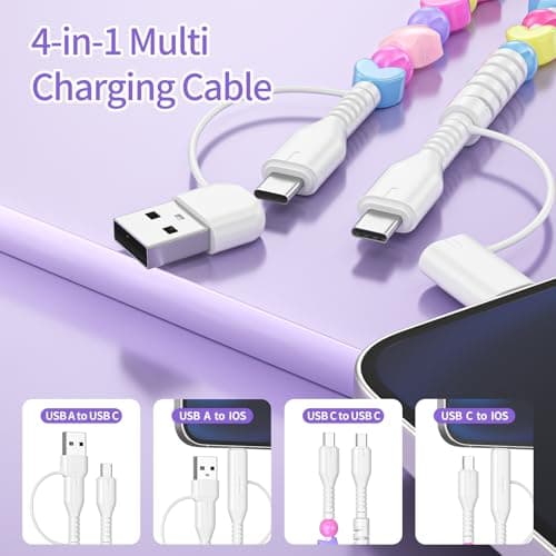 Coolden USB C Charger Cable for iPhone Charger Cable Multi Charger Cables 4 in 1 60W 1M Type C Charger Fast Charging Cute Stars Beaded Girls Women Phone Charger Cables for iPhone, Samsung-Colorful — view 3