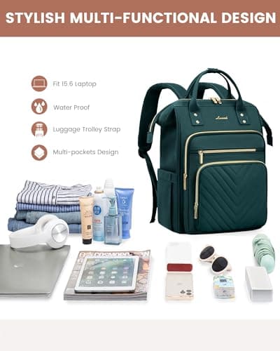 LOVEVOOK Laptop Backpack Womens, 15.6 inch Laptop Rucksack Bag for Women, Large Ladies Backpacks Waterproof School Bags with USB Port, Fashion Daypacks for Uni College Work Travel, Dark Green — view 5