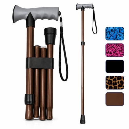 Life Healthcare Folding Gel Handle Walking Stick, Adjustable Aluminium Cane