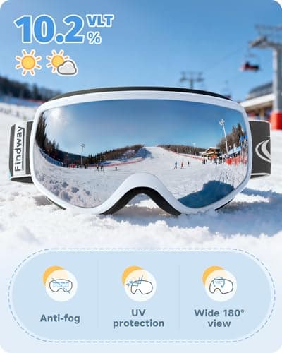 Findway Kids Ski Goggles,Kids Skiing Snow Goggles for Boys Girls Childrens,OTG 100% UV Protection Anti-fog for Ski Snowboard Ages 3-12,A Classic Silver — view 2