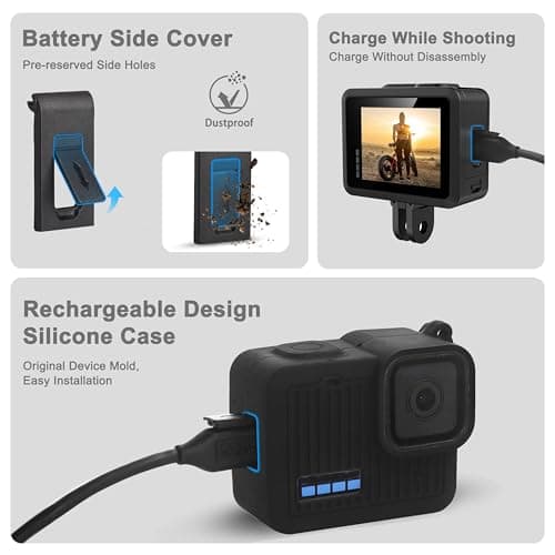 FiTSTILL PU Mini Carrying Case&Silicone Sleeve Rubber Protective Case for Go Pro Hero 4K 2024,Replace Battery Side Cover&Lens Caps&Lanyard&Screen Protectors for Hero4K Action Camera Accessories Kit — view 2