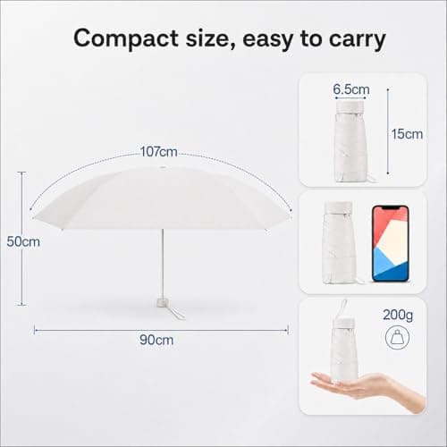 FERNVALE Mini Travel Folding Umbrella UPF 50+ Sun Protection & Rainproof Windproof Compact Umbrella, Lightweight Pocket Umbrella for Women and Men, Portable Folding Umbrella (White) — view 3