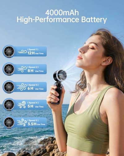 Bearwind Portable Handheld Turbo Fan - 5 Gear High Speed 4000mAh Rechargeable Mini Personal Hand Fan Blow Cold Air, Battery Operated Travel Essentials, Holiday Gifts for Women, Men (Black) — view 3