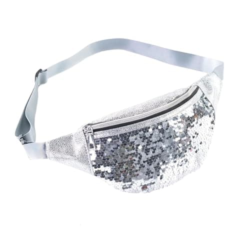Glitter Fanny Pack,Women Sequins Waist Bag with Adjustable Belt Silver Bum Bag Stylish Waterproof Belt Bag for Parties,Festivals,Travel,Daily Use