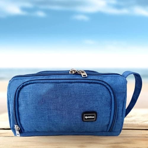 DevTech Unisex Toiletry Bag, Waterproof Portable Travel Wash & Cosmetic Organizer, Gym Shaving & Shower Bag, Makeup & Deep Kit Bag with Handle (Blue) — view 2