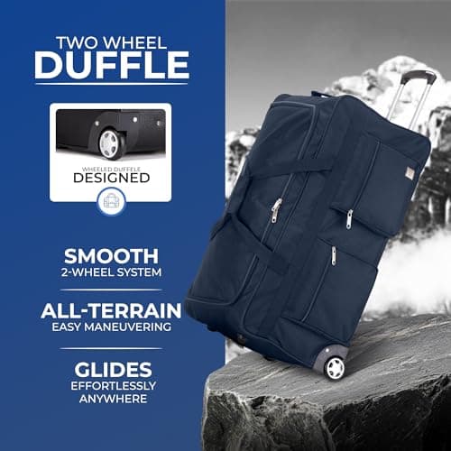 ATX Luggage 40" Jumbo Wheeled Duffle Bag Lightweight Rolling Wheels Suitcase Extra Durable Holdall for Sports Travel and Cargo | Navy — view 3