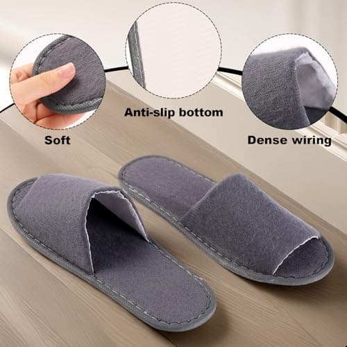 kuou Disposable Spa Slippers,12 Pairs Hotel Guest Slippers Grey Open Toes — view 6