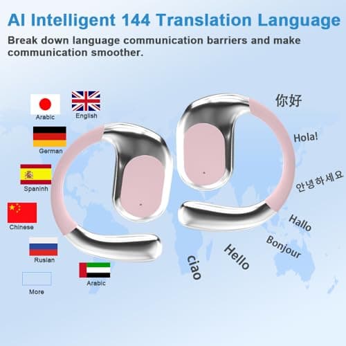 BZRYPREC OWS 144-Language AI Translator Earbuds - Real-Time Speech Translation with Accent Recognition - Learning/Travel/Business Bluetooth Earbuds（Pink） — view 2