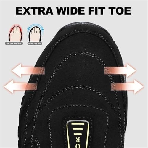 Walking Shoes for Men Outdoor Hiking Orthopedic Shoes with Arch Support Slip On Waterproof Anti-Slip Lightweight Loafers Fashion Low-top Safety Sneakers(Black,10 UK) — view 2