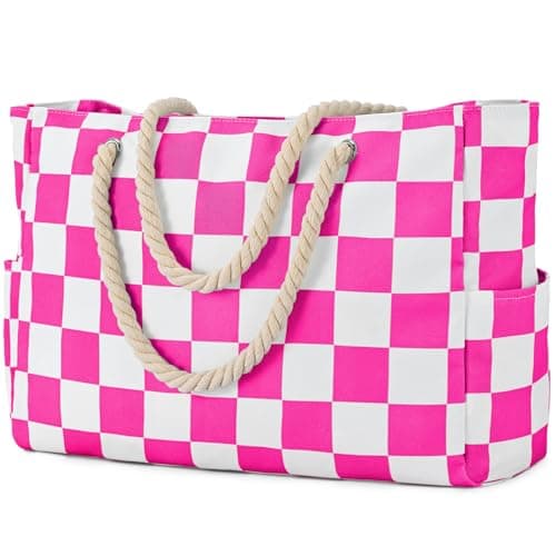 oscaurt Large Beach Bag Tote Bag for Women with Zip Waterproof Shoulder Handbags Casual Weekend Bag for Gym Travel Swimming Saunas