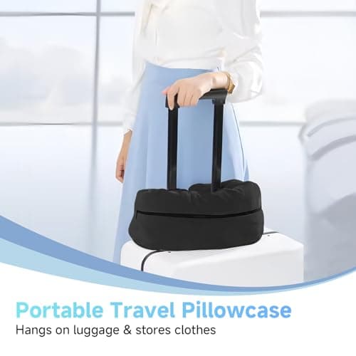 AHRLIC Soft Stuffable Neck Pillow for Travel Multifunctional U-Shaped Cushion Fillable with Clothes for Extra Luggage Space, Adjustable Strap for Airplane, Camping, Train, Hiking (Black) — view 5