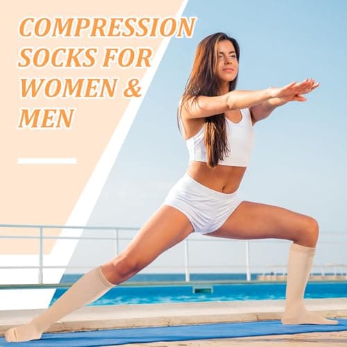 2 Pairs Compression Socks for Women & Men,Flight Socks Compression Stockings Knee High Pressure Support Flight Stockings for Maternity Pregnancy Nurses Flying Varicose Veins (Nude+Nude, L/XL) — view 4