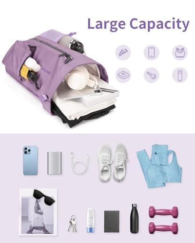 WANDF Drawstring Gym Bag Sports Backpack with Shoes Compartment Water-resistant Swimming Bag for Men Women Ideal for PE School Travel Beach (Lilac Purple) — view 3