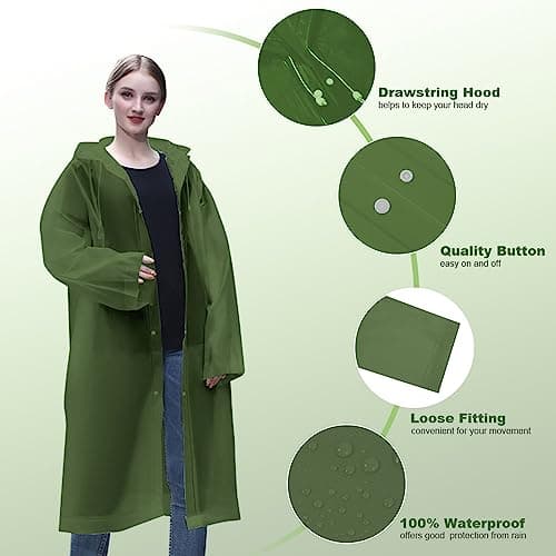 Vicloon Portable Raincoat, 2 Pack Rain Poncho Adult Waterproof with Hoods and Sleeves, Reusable Rain Resistant Poncho for Camping, Emergency Situations, Travel — view 5