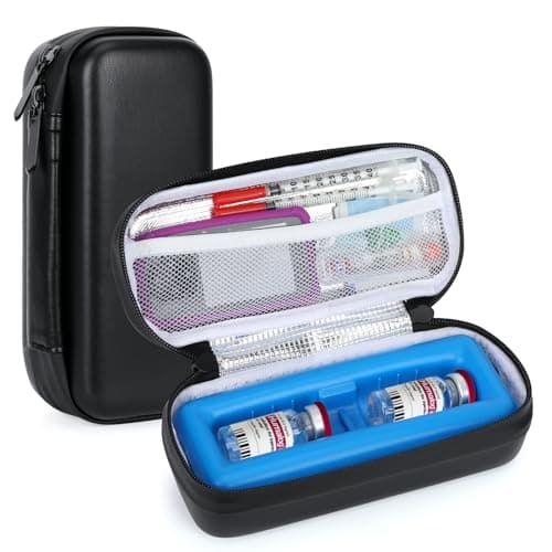 Leng Ke Insulin Vial Travel Case with Ice Brick – EVA Protective Cooler with Mesh Pocket, Shockproof & Portable Insulin Travel Case for Diabetic Supplies (Black)