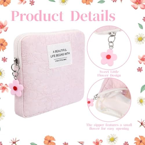 Pink Mini Makeup Bag, Cute Floral Print Pattern Emergency Kit Bag for Girls — view 3