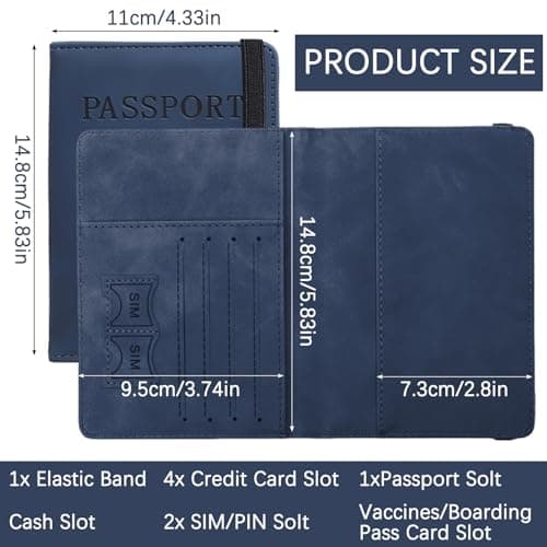 YANJINGSHE Anti-Magnetic Passport Cover – Slim Passport Wallet with Elastic Band, Dark Blue — view 2
