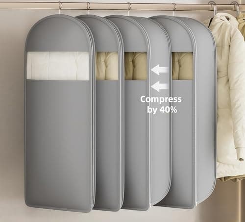 Science Compression Zipper Hanging Garment Bag（Large） - Waterproof Dustproof Moth Proof Storage Organizer for Winter Coats & Down Jackets, Save Space for Travel & Home（Gray） — view 6