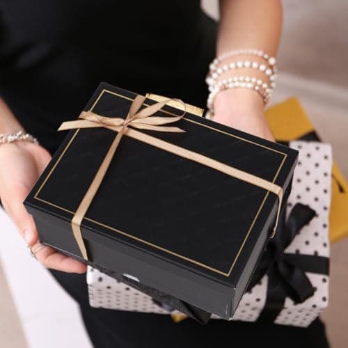 Gift Box Set for Presents, Large Textured Paper Box with Ribbon Gift Bag & Lids, Greeting Card Shredded Paper for Valentine’s Day Mother’s Day Birthday Anniversaries Bridal Party(Black) — view 5