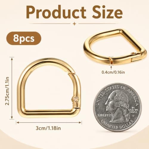 Ymapinc 8Pcs Gold D Rings for Purse, Gold Metal Keyring Clip, 1.18 Inch — view 2