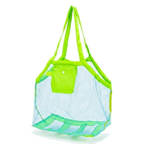 Haoyic Large Mesh Beach Bag, Oxford Cloth and Mesh Net Foldable Organizer with Small Pouch for Family Vacations, Pool and Travel