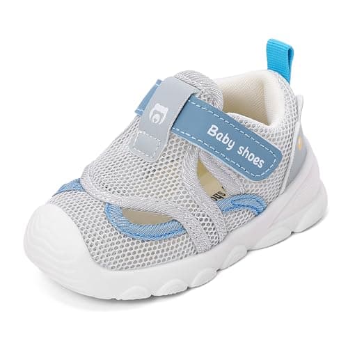 Baby Summer Shoes for Boys Girls Toddlers Breathable Mesh Sandals Infant First Walking Shoes with Anti-Slip Rubber Sole,Blue,Size 4 UK Child