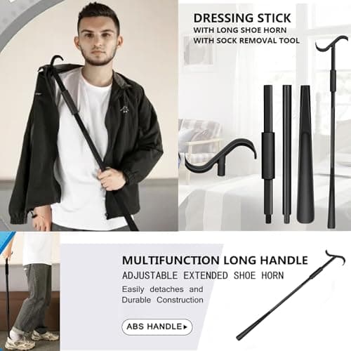 2 in 1 Dressing Aid Stick Adjustable 35'' Inch with Shoe Horn & Sock Removal Tool for Elderly & Seniors to Put on and Take Off Shoes & Clothes,-NHS Healthcare — view 4