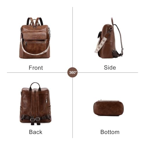 VASCHY Backpack for Women, Large Vegan Leather Rucksack with Wallet Set Convertible Handbag for Lady Guitar Strap — view 6