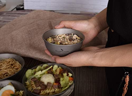 iBasingo Pure Titanium Camping Bowl, 400ml Single Wall Bowl with Inner Scale Ultralight Stackable Outdoor Cooking Tableware for Travel Backpacking Hiking Home Used Ti1105T — view 6