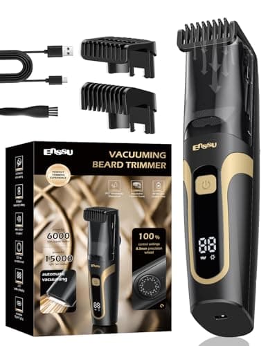 Vaccum Beard Trimmer for Men USB-C Rechargeable,Mustache Trimmer w/ 2 Combs
