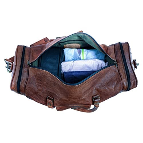 Leather Duffle Bags Large 24 Inch Square Duffel Travel Gym Sports Overnight Weekender Leather Bag for Men and Women by KPL — view 2