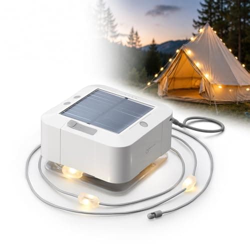 Auraglow Solar & USB Outdoor LED String Lights - Rechargeable Battery, Built-in Torch & Power Bank - Ideal for Camping, Hiking, Tent, Gazebo, Parasol & Garden Lighting - White