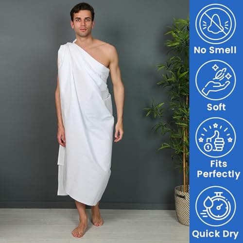 OBD 2 x Ihram for Men White Hajj Umrah Set with Belt Soft Towel Style Pilgrimage Clothing Lightweight Breathable Ihram Cloth for Men — view 2