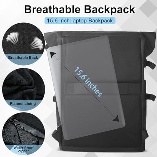 hk Roll Top Backpack Large 15.6 Inch Laptop Backpack with USB Port — view 4