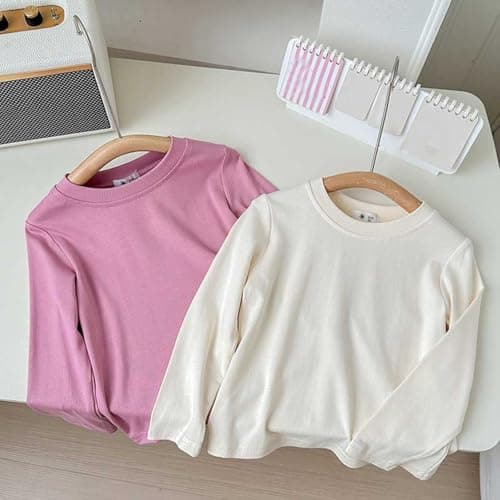 Kids Girls Thermal Long Sleeve Shirt Girls Light Plain Crewneck Tops Fall Winter Cotton Undershirt Cute Pullover Clothes 2026 Teen School Travel Vacation Party Tees Clothes White Size 9-10 Years — view 2