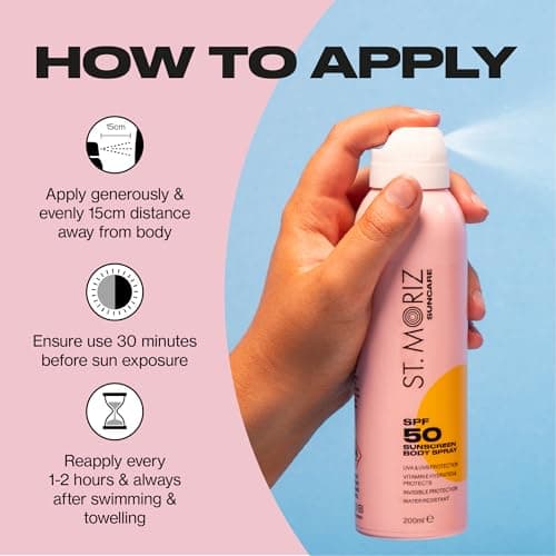 ST. MORIZ Suncare SPF 50 Sunscreen Body Spray | Hydrating UVA & UVB SPF 50 Invisible Protection Sun Spray Mist for Body with Vitamin E | Water Resistant | Dermatologically Tested | Vegan | 200ml — view 4
