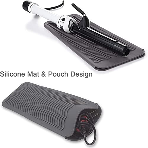 Heat Resistant Mat for Hair Straightener, Silicone Flat Iron Mat & Holder for Counter, Portable Travel Curling Iron Mat & Pocket for Hot Hair Styling Tools — view 2