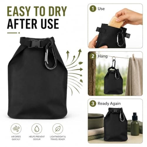lafo Travel Soap Bag Waterproof Leakproof Travel Soap Case with Soap Lathering Bag and Carabiner, Portable Sealed Storage Bag Quick Dry Soap for Travel, Camping, Outdoor (black) — view 5