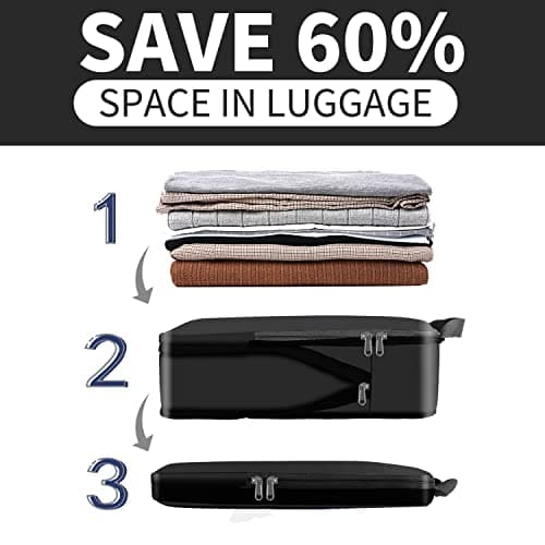 Eono 3/4/6 Piece Compressible Packing Cubes for Organising Your Travel Luggage Compression Packing Cube Packing Bags Set & Luggage Organiser for Backpack & Suitcase, 4 Piece Black, M — view 5