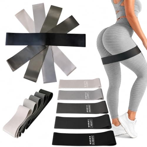 Resistance bands set- 5 Levels for Glutes, Legs & Full body workouts,Booty Bands for Yoga,Pilates,Strength Training for Men and Womens, Non slip Premium Naturel Latex, Black to Grey, Home,Gym& Pilates