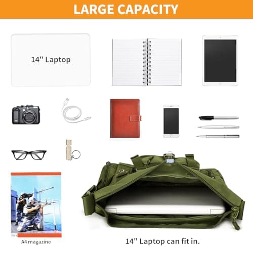 HUNTVP Messenger Bag, Tactical Crossbody Shoulder Bag Molle Laptop Pack for Men Women Work Camping Hiking Working (Green) — view 3