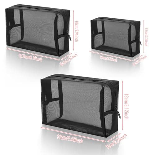 Wanmu 3Pcs Mesh Makeup Bags, Mesh Cosmetic Bag, Portable Toiletry Bag, Travel Organizing Zipper Pouch, Toiletries Makeup Pouches, Black Breathable Mesh for Home Office Travel Accessories — view 2