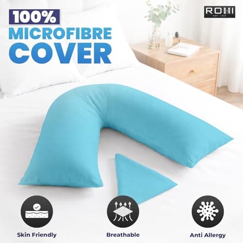 Rohi Orthopaedic V Pillow with Pillowcase – Anti Allergy Triangle pillows for Adults, Nursing, Maternity & Pregnancy – Extra Hollowfibre Cushioning to Supports Neck, Head & Back (Sky Blue) — view 3