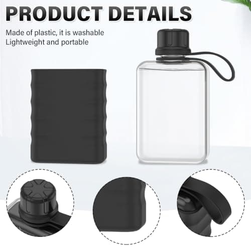 WAMEITF Slim Flat Water Bottle, 240ml Mini Portable Travel Flask with Silicone Sleeve and Leak Proof Lid, Small Flask Leakproof Pocket Drinking Bottle for Alcohol, Juice, Gym & Office(Black,240ml) — view 6